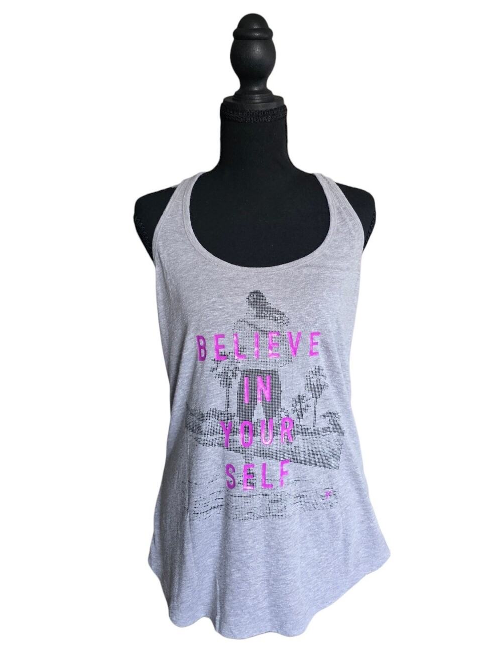 Old Navy Gray Racerback Tank with Pink Motivational Graphic